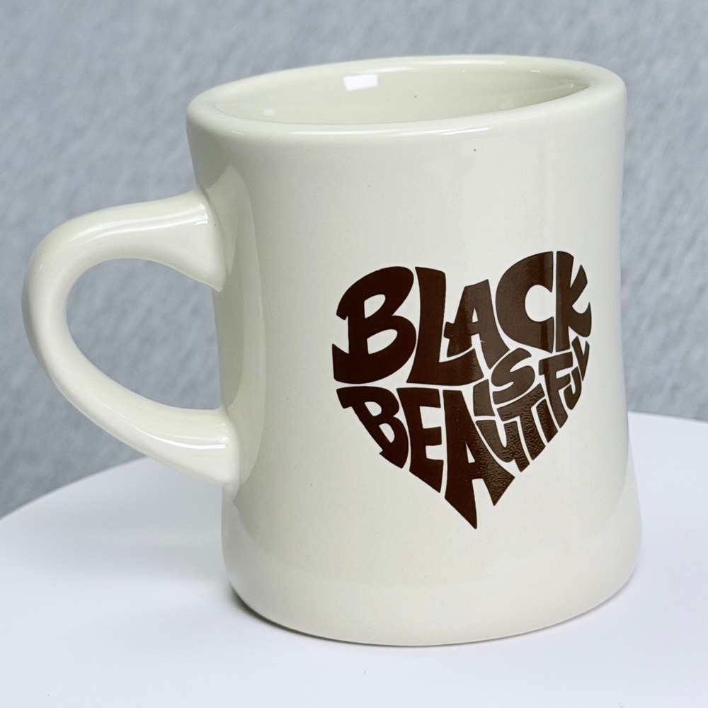 Portrait Coffee Black Is Beautiful Diner Mug Off-White Ceramic Heart Logo